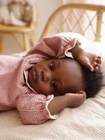 Geboorteblouse in geruite flanellen stof met ruches. ecru - thumbnail