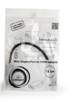 Mini DisplayPort naar HDMI adapterkabel zwart 15 cm Mini DisplayPort naar HDMI adapterkabel zwart 15 cm