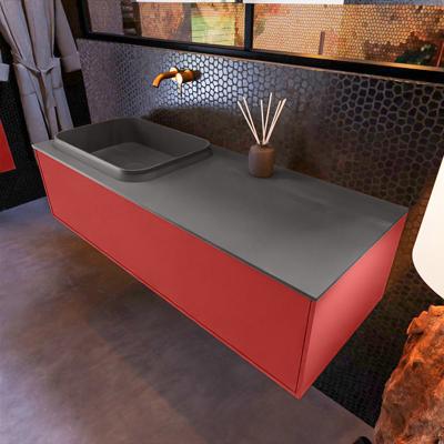 Badkamermeubelset Mondiaz Erin 120 cm met 1 Lade met RIDGE Wastafel Links Dark grey Zonder Kraangaten Greeploos Mat Fire