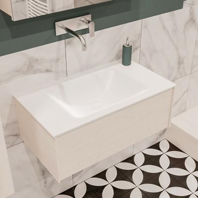 Mondiaz Lush Cloud badmeubel underlayment 80 cm 1 lade solid surface enkele spoelbak midden zonder kraangat