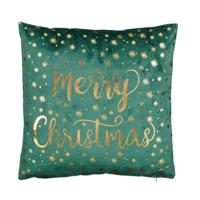 Overige Merken Kussen merry christmas 40x40x10 cm groen - thumbnail