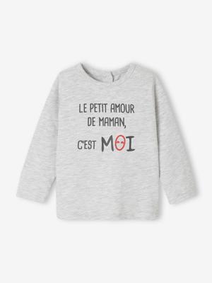 T-shirt met lange mouwen en tekst voor baby's gemêleerd grijs