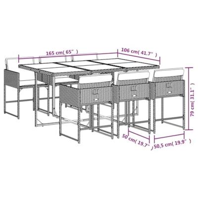 7-delige Tuinset met kussens poly rattan zwart