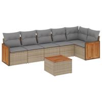 7-delige Loungeset met kussens poly rattan beige - thumbnail