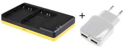 Duo lader voor 2 camera accu's Nikon EN-EL3 / EN-EL3e + handige 2 poorts USB 230V adapter Duo lader voor 2 camera accu's Nikon EN-EL3 / EN-EL3e + handige 2 poorts USB 230V adapter