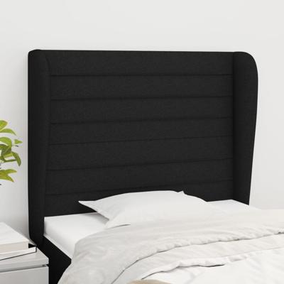 Hoofdbord met randen 163x23x118/128 cm stof zwart