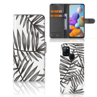 Samsung Galaxy A21s Hoesje Leaves Grey - thumbnail