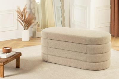 Extravagante gestoffeerde bank VOGUE 115cm taupe bouclé bank met opbergruimte - 46684