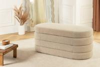 Extravagante gestoffeerde bank VOGUE 115cm taupe bouclé bank met opbergruimte - 46684 - thumbnail