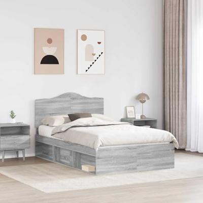 Bedframe Grijs Sonoma 135 x 190 cm Massief grenenhout