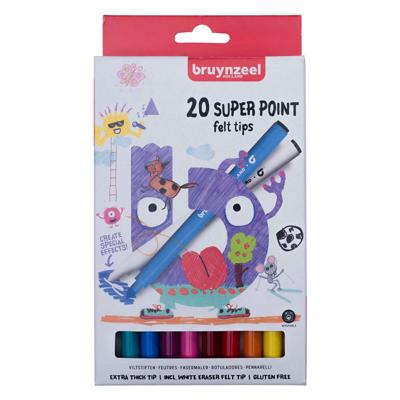 Bruynzeel Kids viltstiften Super Point, set van 20 stuks in geassorteerde kleuren