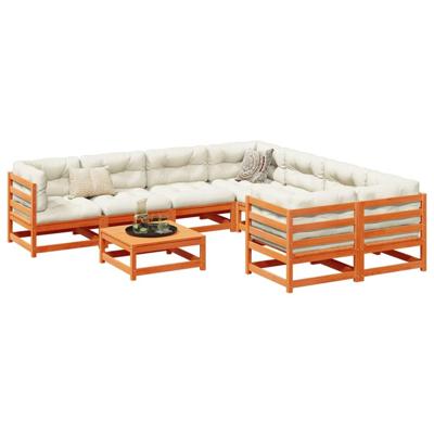 9-delige Loungeset met kussens massief grenenhout wasbruin - thumbnail