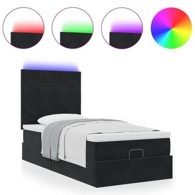 Ottoman bed met matrassen en LED's 90x200cm fluweel zwart