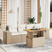 5-delige Loungeset met kussens poly rattan beige - thumbnail
