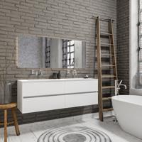 Zaro Valencia Solid Surface badmeubel 150cm mat wit zonder kraangat dubbele spoelbak 4 lades - thumbnail