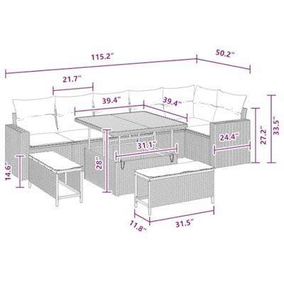 Tuinbankenset 9 pcs Zwart poly rattan