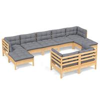 9-delige Loungeset met grijze kussens massief grenenhout - thumbnail