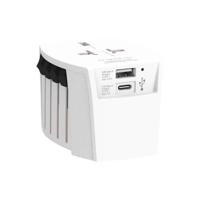 Innovatieve 2-polige wereldreisadapter met geïntegreerde dubbele USB-oplader (1x USB C & 1 x USB) - thumbnail