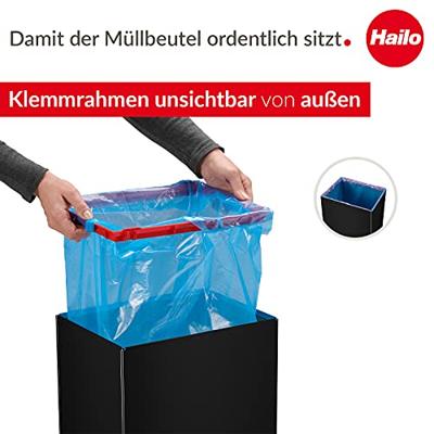 Hailo Bix-Box Swing XL 8602410 Afvalbak 52 l Plaatstaal (l x b x h) 340 x 339 x 763 mm Zwart Met zelfsluitende zwenkdeksel 1 stuk(s)