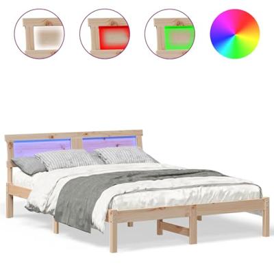 Bedframe met LED -striplichten met hoofdeinde Bruin 140 x 190 cm Grenenhout Bedframe met LED -striplichten met hoofdeinde Bruin 140 x 190 cm Grenenhout
