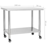 VidaXL Keukenwerktafel met wielen 100x30x85 cm roestvrij staal - thumbnail