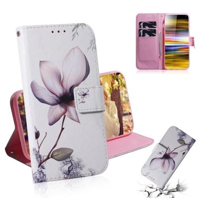 Magnolia bloem patroon gekleurde tekening horizontale Flip lederen case voor Sony Xperia 10 plus met houder & kaartsleuven & portemonnee