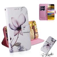 Magnolia bloem patroon gekleurde tekening horizontale Flip lederen case voor Sony Xperia 10 plus met houder & kaartsleuven & portemonnee - thumbnail