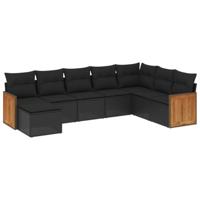 8-delige Loungeset met kussens poly rattan zwart - thumbnail