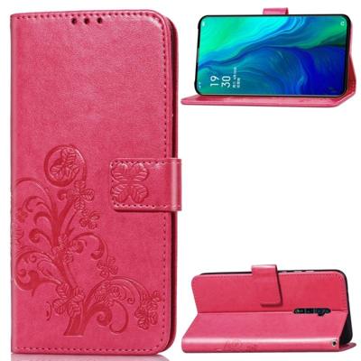 Lucky Clover ingedrukt bloemen patroon lederen draagtas voor OPPO Reno 10x zoom met houder & kaartsleuven & portemonnee & hand strap (Rose)