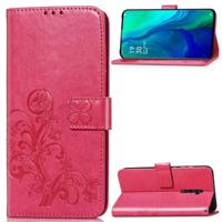 Lucky Clover ingedrukt bloemen patroon lederen draagtas voor OPPO Reno 10x zoom met houder & kaartsleuven & portemonnee & hand strap (Rose) - thumbnail