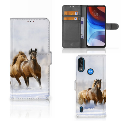 Motorola Moto E7i Power | E7 Power | Telefoonhoesje | Met pasjeshouder | Paarden