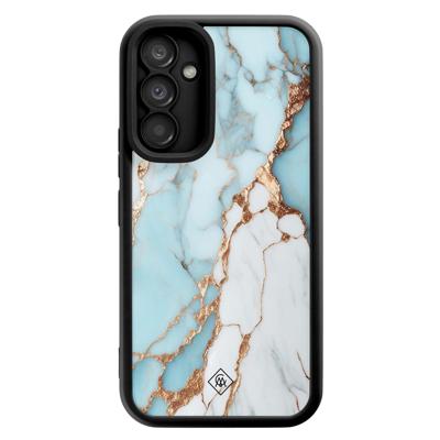 Samsung Galaxy A34 zwarte case - Marmer lichtblauw Samsung Galaxy A34 zwarte case - Marmer lichtblauw