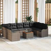Tuinbankenset met opslag 10 pcs Grijs poly rattan - thumbnail