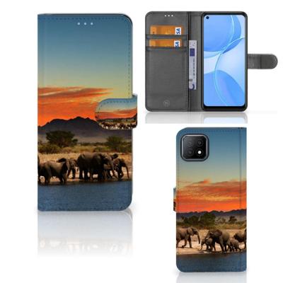 OPPO A73 5G | Telefoonhoesje | Met pasjeshouder | Olifanten OPPO A73 5G | Telefoonhoesje | Met pasjeshouder | Olifanten