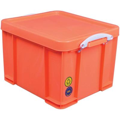 Really Useful Box opbergdoos 35 liter, neonoranje met witte handvaten Really Useful Box opbergdoos 35 liter, neonoranje met witte handvaten