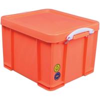 Really Useful Box opbergdoos 35 liter, neonoranje met witte handvaten - thumbnail