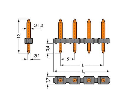 WAGO Male header (precisie) Aantal rijen: 1 Aantal polen per rij: 6 806-906 100 stuk(s)