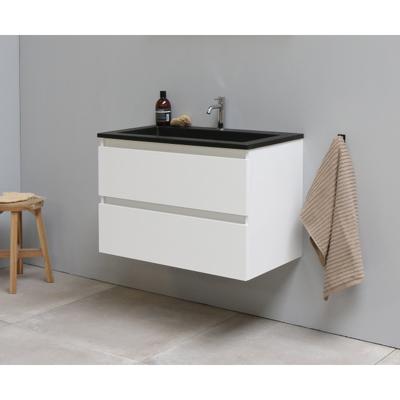 On-Line Onderkast - 80 cm - Voorgemonteerd - Ladestructuur - Acryl Wastafel - 1 Kraangat - Hoogglans Wit