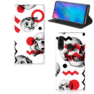 Mobiel BookCase Huawei P30 Lite New Edition Skull Red Mobiel BookCase Huawei P30 Lite New Edition Skull Red
