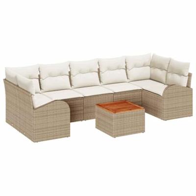 Tuinbankenset met kussen 8 pcs Beige poly rattan