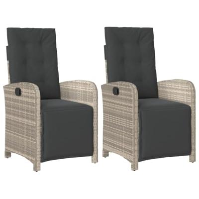 Tuinstoelen 2 st verstelbaar voetensteun poly rattan lichtgrijs - thumbnail