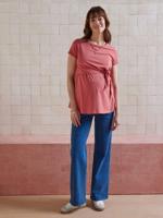 Lang T-shirt met strik voor zwangerschap en borstvoeding in biologisch katoen* oudroze - thumbnail