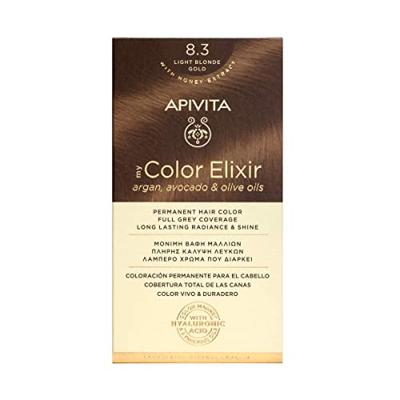 Apivita Hair Colour Color Elixir Permanent Hair Color 8.3 Light Blonde Gold Set