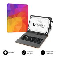 SUBBLIM Tabletbeschermhoes met micro-USB-toetsenbord, Spaans toetsenbord, van 10,1 inch tot 11 inch, magneetsluiting, USB C, compatibel met Android-apparaten (RIANGUL) - thumbnail
