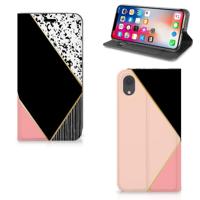 Apple iPhone Xr Stand Case Zwart Roze Vormen - thumbnail