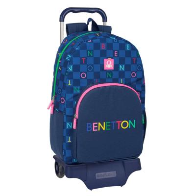 Schoolrugzak met Wielen Benetton Damero Marineblauw 30 x 46 x 14 cm