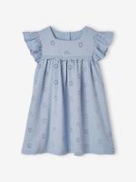 Bloemetjesjurk voor meisjes van katoengaas lichtblauw - thumbnail