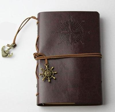 2 PC'S spiraal notebook dagboek Kladblok Vintage piraat ankers PU lederen briefpapier gift reiziger Journal papierformaat: L (koffie)