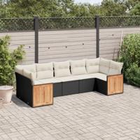 7-delige Loungeset met kussens poly rattan zwart - thumbnail