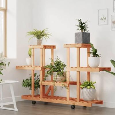 VidaXL Plantenstandaard met wielen 110x25x78 cm massief vurenhout